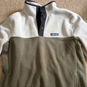 Lands' End Zip Up Sweater White and Green